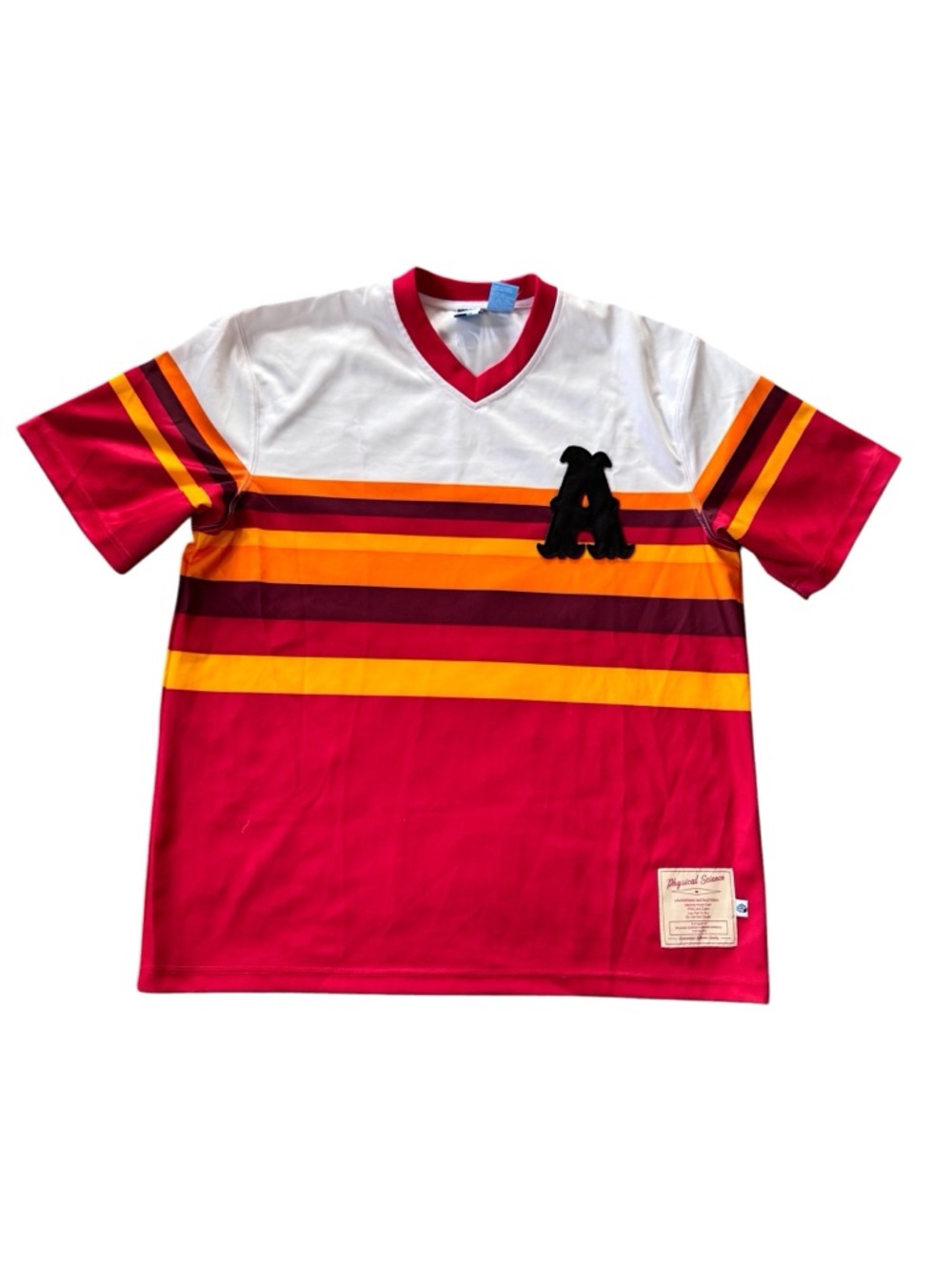 VTG Y2K Phys Sci Baseball Jersey Mens Large Striped Streetwear Red White